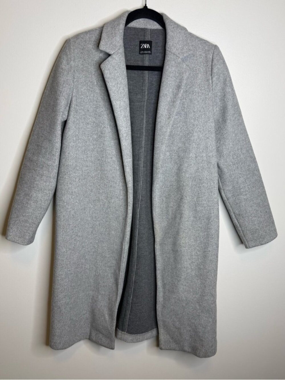 Zara Light Gray Open Front Wool-Blend Trench Coat size medium